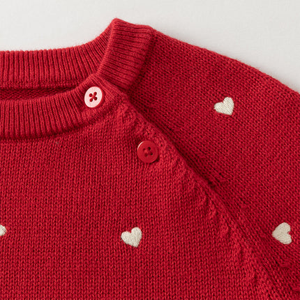 Toddler Girls Soft Knit Cute Red/Beige Sweaters