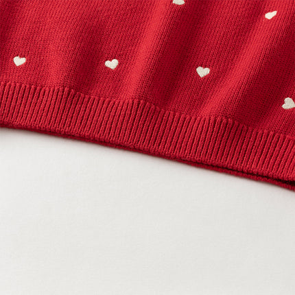 Toddler Girls Soft Knit Cute Red/Beige Sweaters
