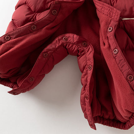 Baby Girls/Boys Winter Dark Red Indoor Cozy Long Sleeve Hooded Down Romper
