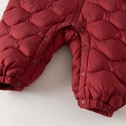 Baby Girls/Boys Winter Dark Red Indoor Cozy Long Sleeve Hooded Down Romper