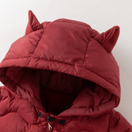 Baby Girls/Boys Winter Dark Red Indoor Cozy Long Sleeve Hooded Down Romper