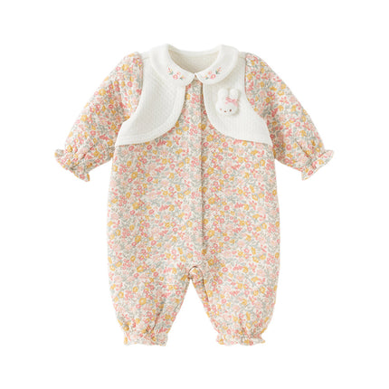 Newborn Girls Sweet Floral Print Breathable Baby One-Pieces Romper