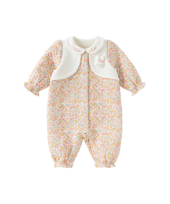 Newborn Girls Sweet Floral Print Breathable Baby One-Pieces Romper