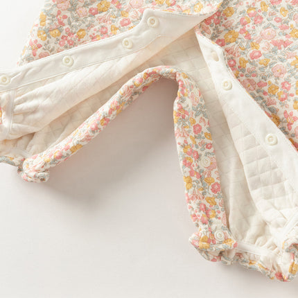 Newborn Girls Sweet Floral Print Breathable Baby One-Pieces Romper