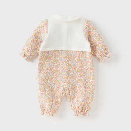 Newborn Girls Sweet Floral Print Breathable Baby One-Pieces Romper