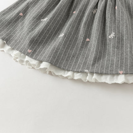 Toddler Girls Cute Grey Striped Sleeveless A-line Dress(wallet bag)