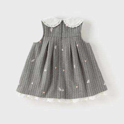 Toddler Girls Cute Grey Striped Sleeveless A-line Dress(wallet bag)