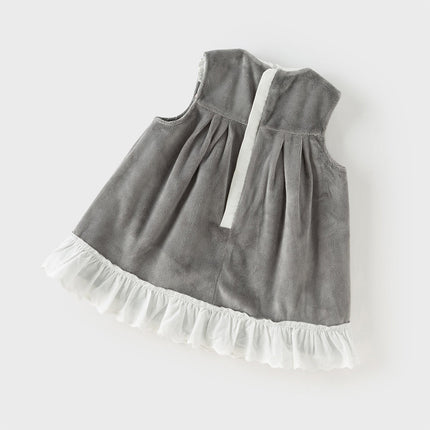 Toddler Girls Cute Grey Striped Sleeveless A-line Dress(wallet bag)