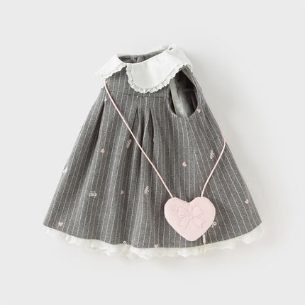 Toddler Girls Cute Grey Striped Sleeveless A-line Dress(wallet bag)