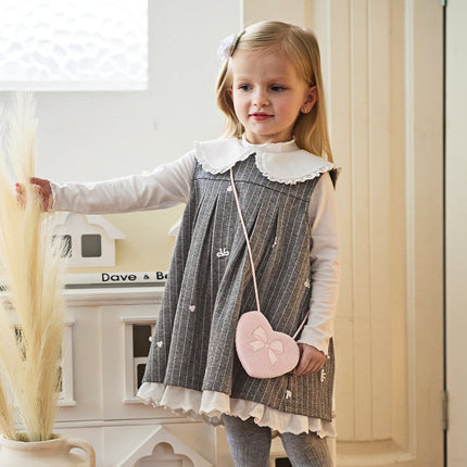 Toddler Girls Cute Grey Striped Sleeveless A-line Dress(wallet bag)