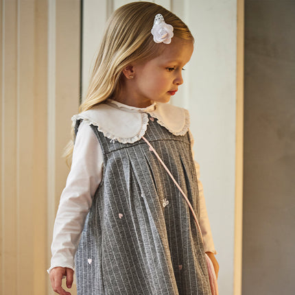 Toddler Girls Cute Grey Striped Sleeveless A-line Dress(wallet bag)