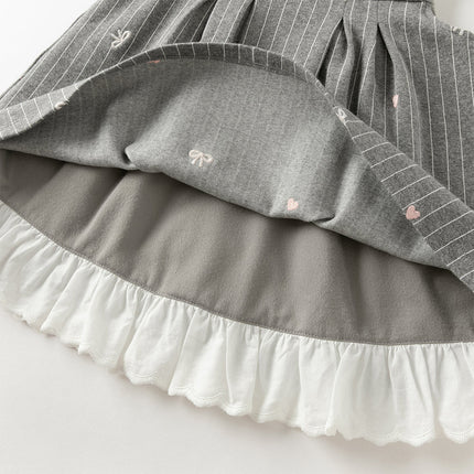 Toddler Girls Cute Grey Striped Sleeveless A-line Dress(wallet bag)