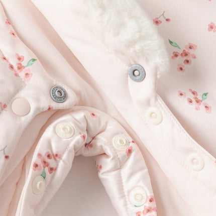 Baby Girls Pink Plum Blossom Print Plush Turtle Cozy Padded Rompers