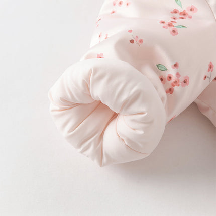 Baby Girls Pink Plum Blossom Print Plush Turtle Cozy Padded Rompers