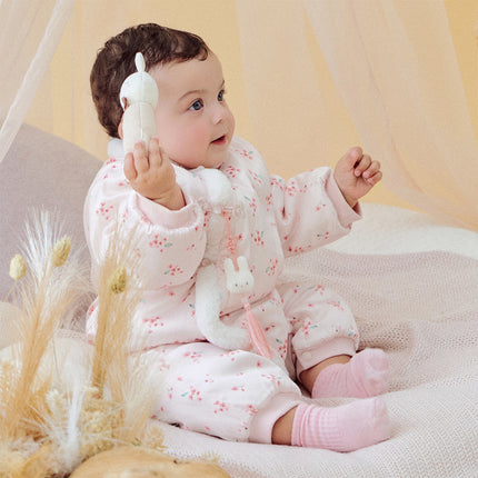 Baby Girls Pink Plum Blossom Print Plush Turtle Cozy Padded Rompers