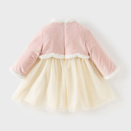 Toddler Girls Elegant Pink Chinese-style Padded A-line Mesh Dress