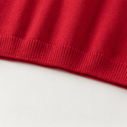 Kids Girls Festival Red Doll Collar Long-sleeved Pullover Sweaters Tops
