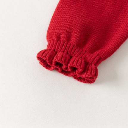 Kids Girls Festival Red Doll Collar Long-sleeved Pullover Sweaters Tops
