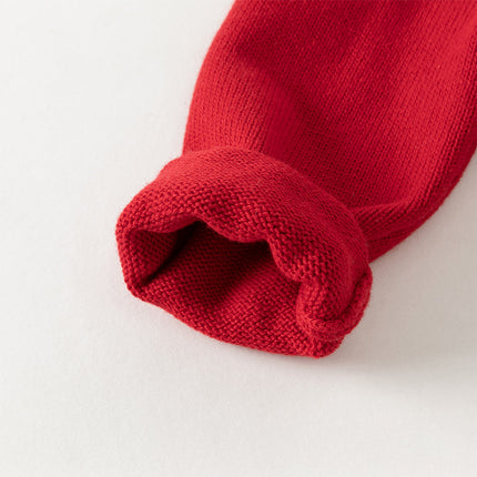 Kids Girls Festival Red Doll Collar Long-sleeved Pullover Sweaters Tops