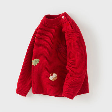 Toddler Girls Festival Dark Red Turtle Long-sleeved Comfortable Sweaters Tops