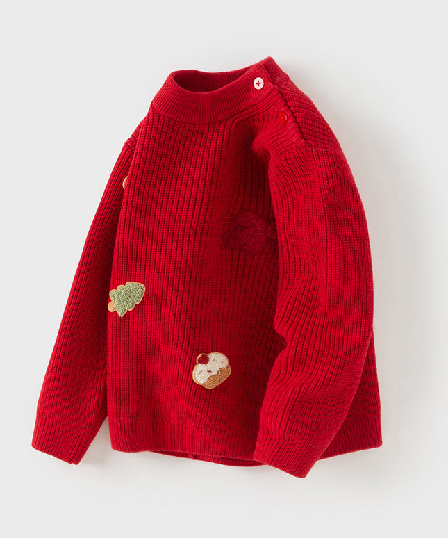 Toddler Girls Festival Dark Red Turtle Long-sleeved Comfortable Sweaters Tops