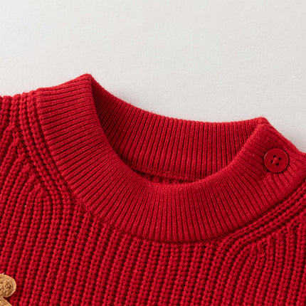 Toddler Girls Festival Dark Red Turtle Long-sleeved Comfortable Sweaters Tops