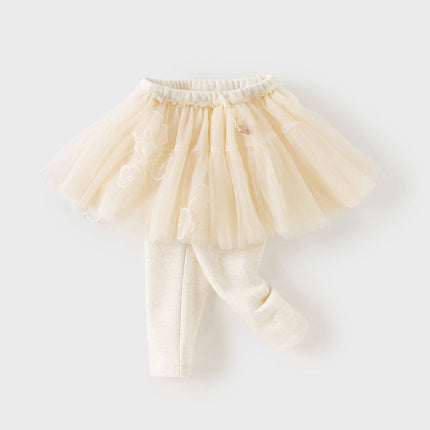 Toddler Girls Elegant White/Dark Grey Mesh Skirt-style Leggings