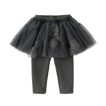 Toddler Girls Elegant White/Dark Grey Mesh Skirt-style Leggings