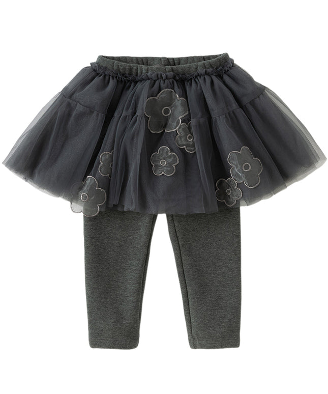 Toddler Girls Elegant White/Dark Grey Mesh Skirt-style Leggings