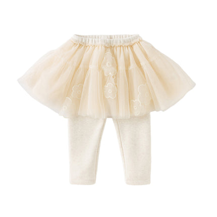 Toddler Girls Elegant White/Dark Grey Mesh Skirt-style Leggings