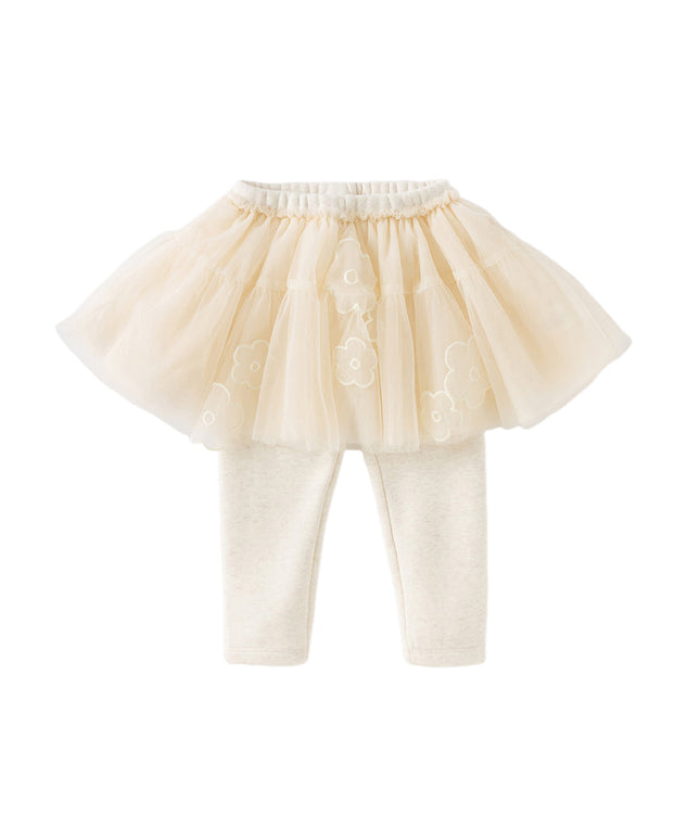 Toddler Girls Elegant White/Dark Grey Mesh Skirt-style Leggings