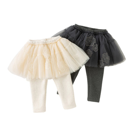 Toddler Girls Elegant White/Dark Grey Mesh Skirt-style Leggings