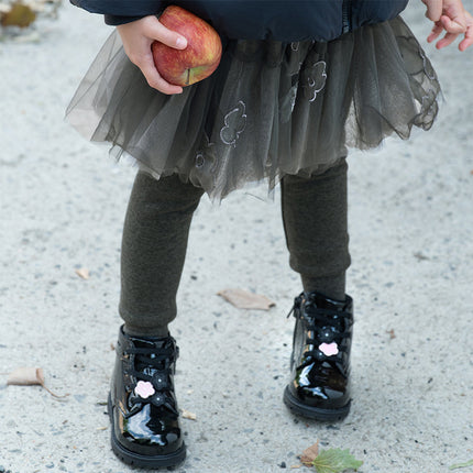 Toddler Girls Elegant White/Dark Grey Mesh Skirt-style Leggings