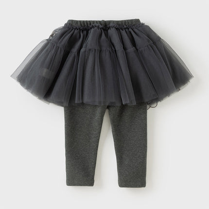 Toddler Girls Elegant White/Dark Grey Mesh Skirt-style Leggings