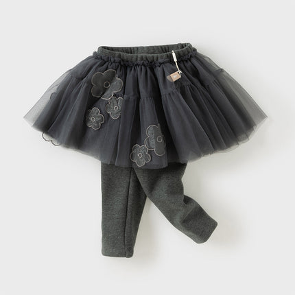 Toddler Girls Elegant White/Dark Grey Mesh Skirt-style Leggings