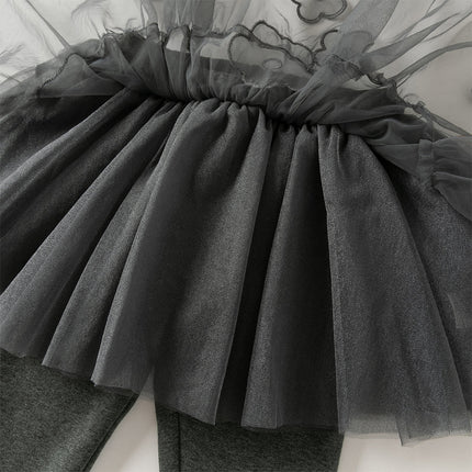 Toddler Girls Elegant White/Dark Grey Mesh Skirt-style Leggings