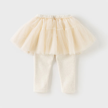 Toddler Girls Elegant White/Dark Grey Mesh Skirt-style Leggings