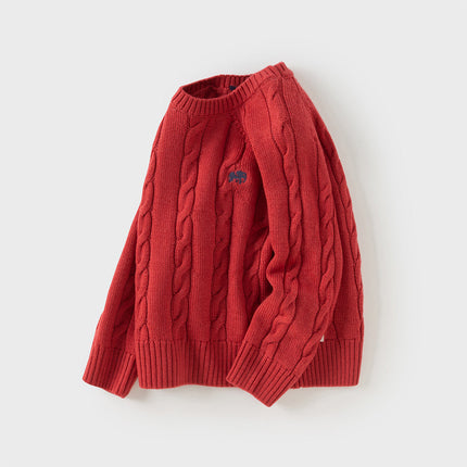 Kids Girls/Boys Versatile Beige/Red Pullover Sweaters