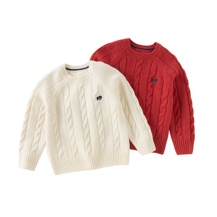 Kids Girls/Boys Versatile Beige/Red Pullover Sweaters