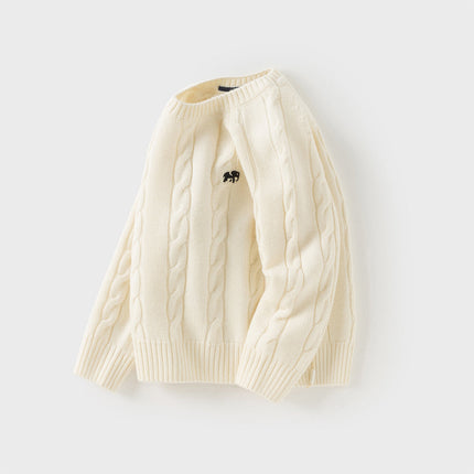 Kids Girls/Boys Versatile Beige/Red Pullover Sweaters