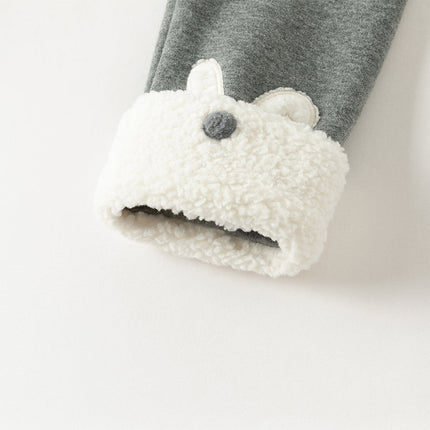 Toddler Girls Versatile Brown/Grey Warm Plush-lined Leggings