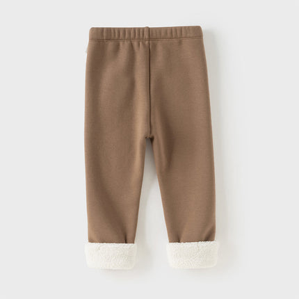 Toddler Girls Versatile Brown/Grey Warm Plush-lined Leggings