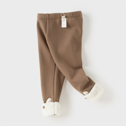 Toddler Girls Versatile Brown/Grey Warm Plush-lined Leggings