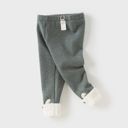 Toddler Girls Versatile Brown/Grey Warm Plush-lined Leggings