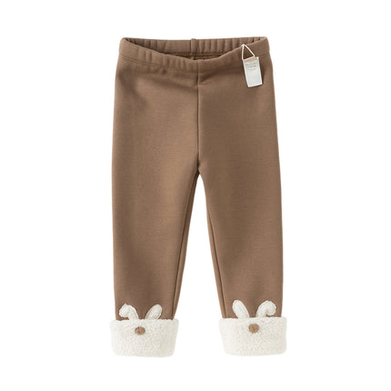 Toddler Girls Versatile Brown/Grey Warm Plush-lined Leggings