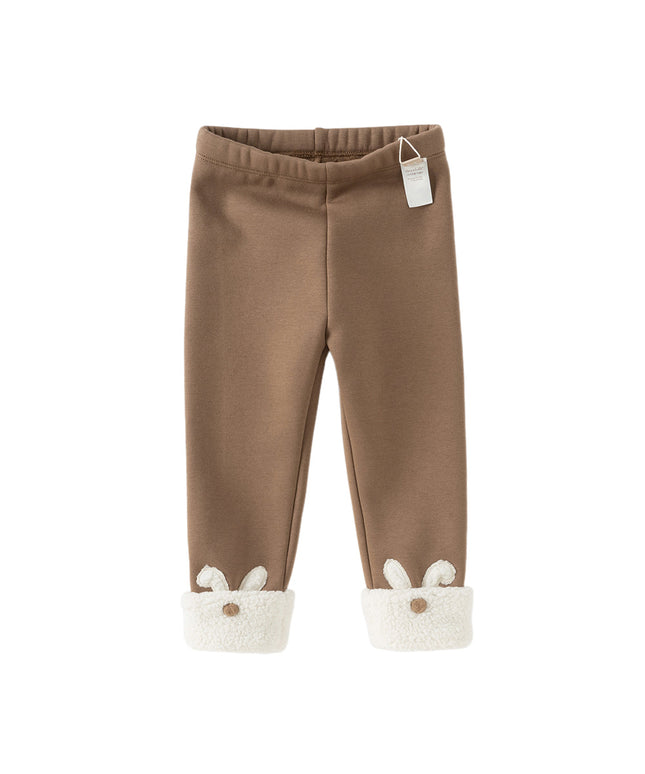 Toddler Girls Versatile Brown/Grey Warm Plush-lined Leggings