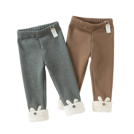 Toddler Girls Versatile Brown/Grey Warm Plush-lined Leggings