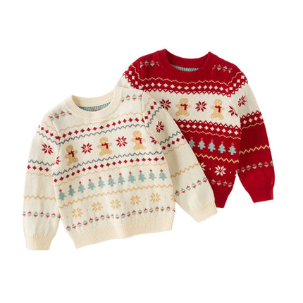 Kis Girls Sweet Red/Beige Pullover Long-sleeved Sweaters Tops