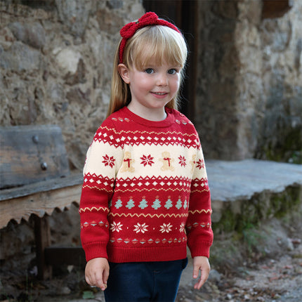 Kis Girls Sweet Red/Beige Pullover Long-sleeved Sweaters Tops