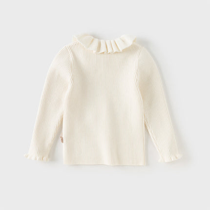 Kids Girls Adorable Beige Long Sleeve Pullover Sweaters Tops